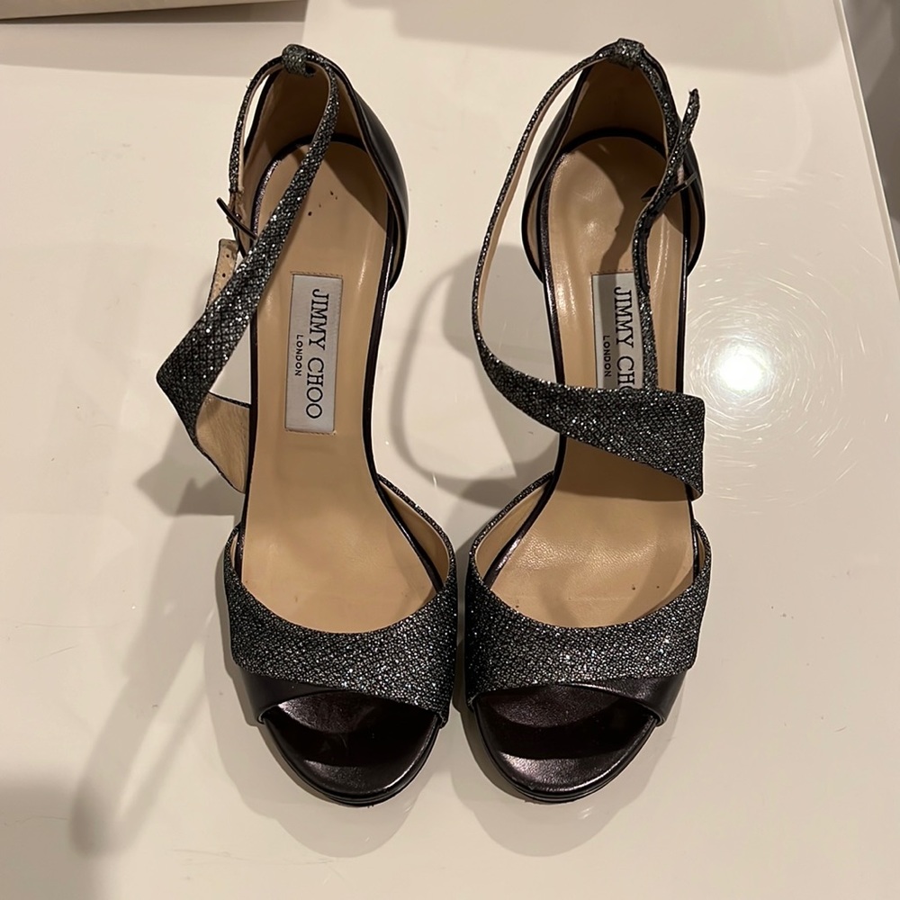 Jimmy Choo Tyne Asymmetric Glitter Sandal